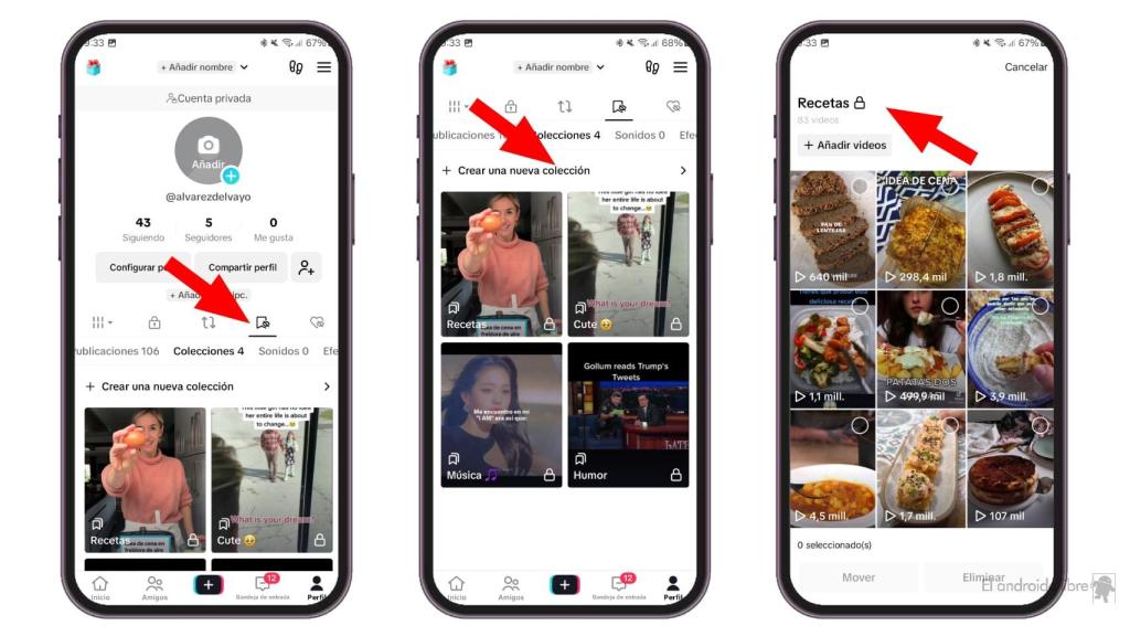Interfaz de Colecciones de TikTok
