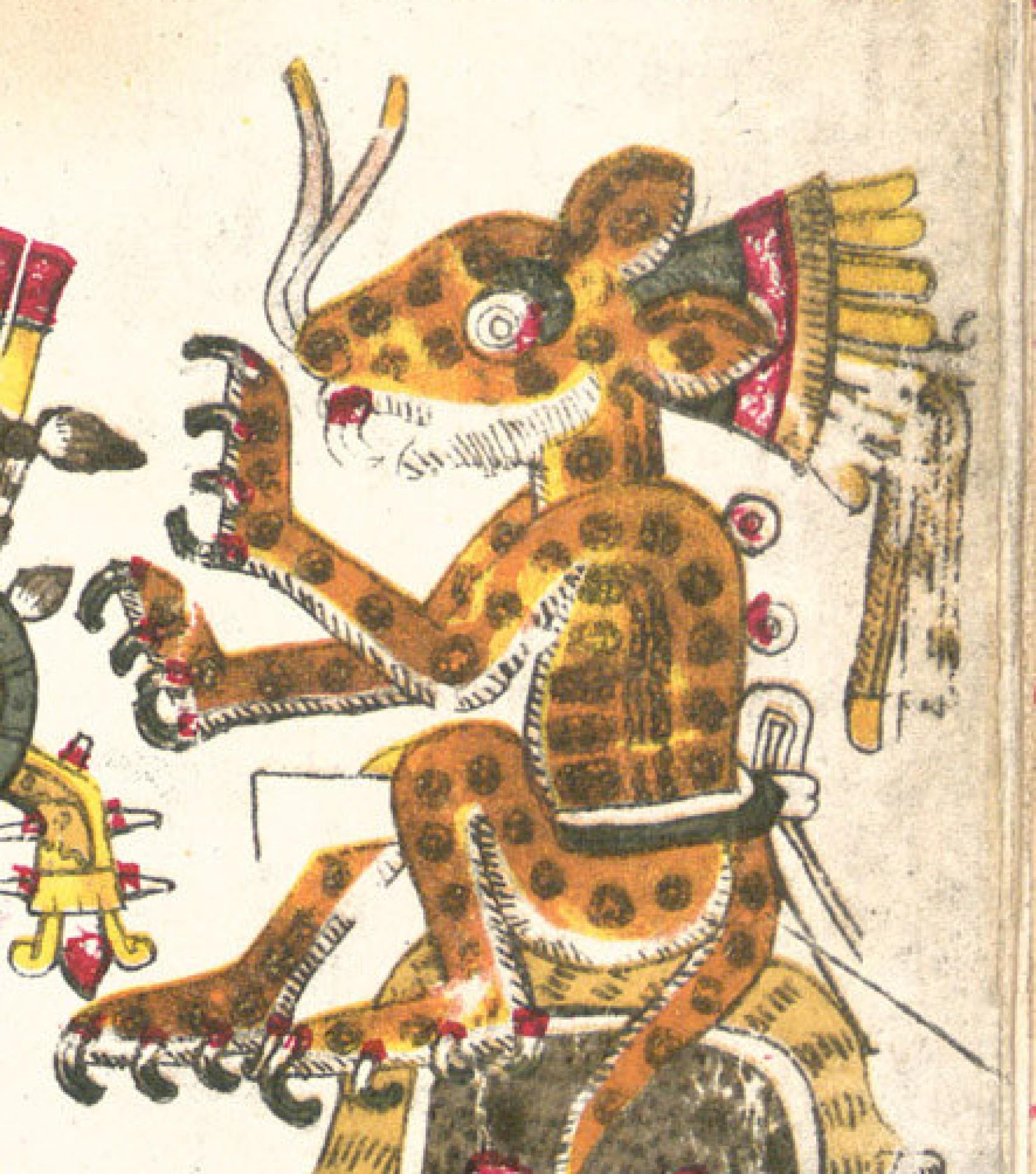 Tepeyóllotl, deidad azteca en forma de jaguar. Códice Borgia. (900-1521 d. C)