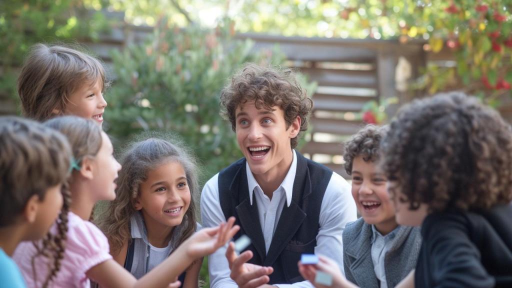 Un mago con un grupo de niños. (Imagen generada con IA)