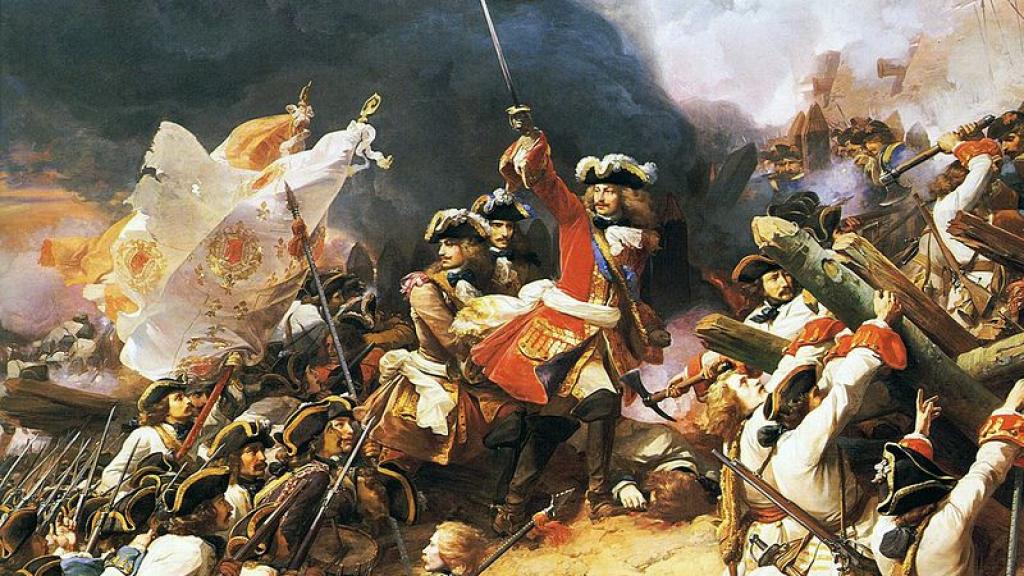 El mariscal Villars liderando a sus hombres en la batalla de Denain de 1712.