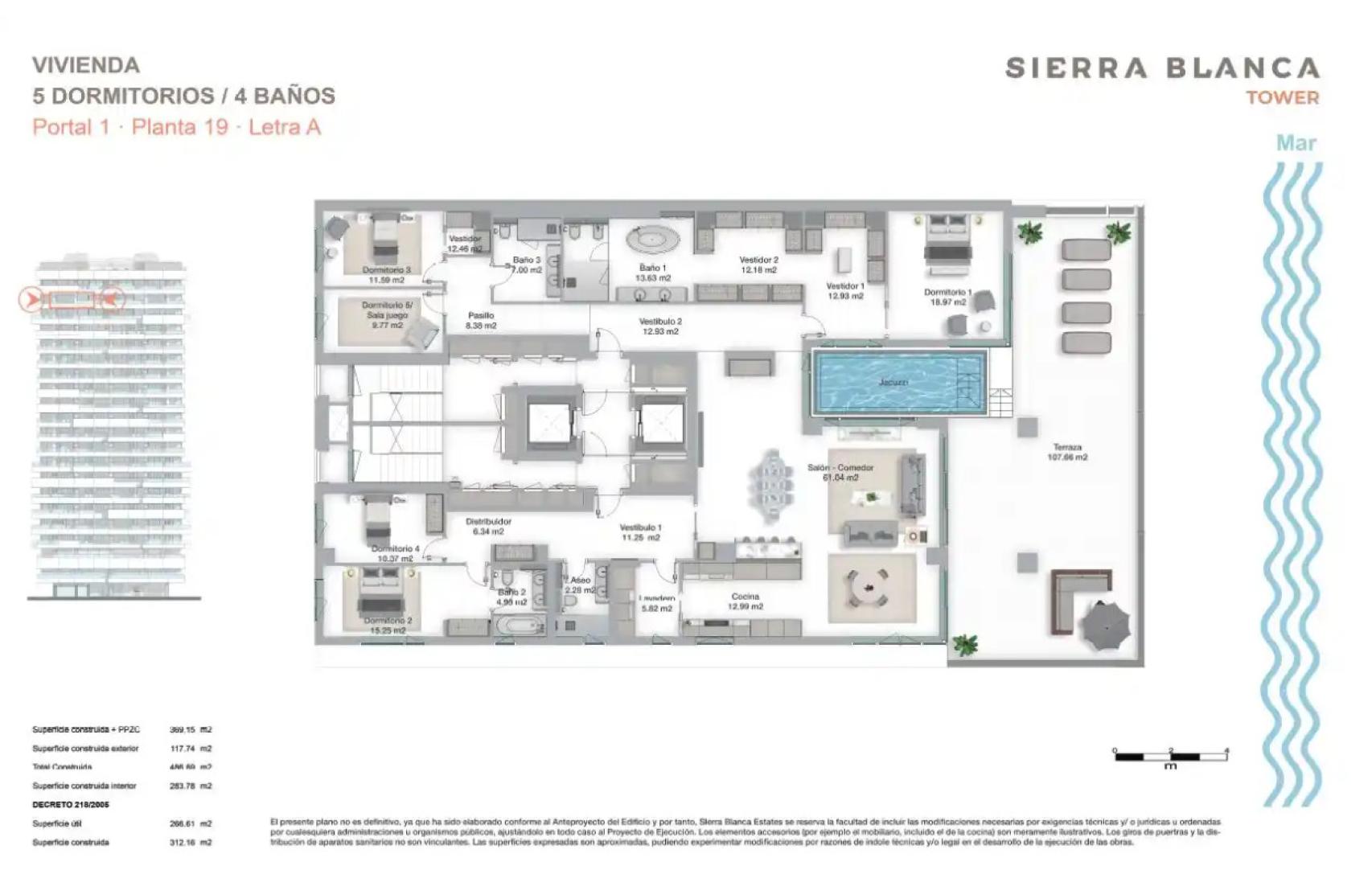 Plano de una vivienda del bloque de Sierra Blanca.