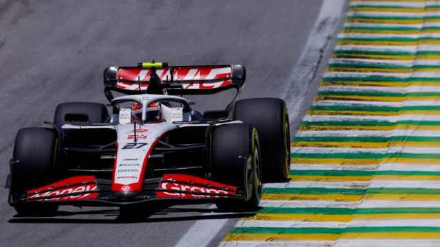 Un monoplaza de Haas, durante el Gran Premio de Brasil.