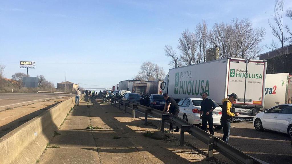 Medio centenar de agricultores cortan la A-6, en Zamora