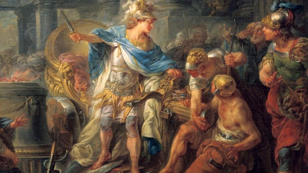 Alejandro magno corta el nudo gordiano. Detalle. Por Jean-Simon Berthélemy (Escuela de Bella Artes de París)