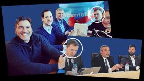 En la foto de arriba: Chesnokov junto a diputados de la extrema derecha alemana. En la foto de abajo: Chesnokov, Alay, jefe de la oficina de Puigdemont, y Dmitrenko, señalado por el CNI como espía ruso.