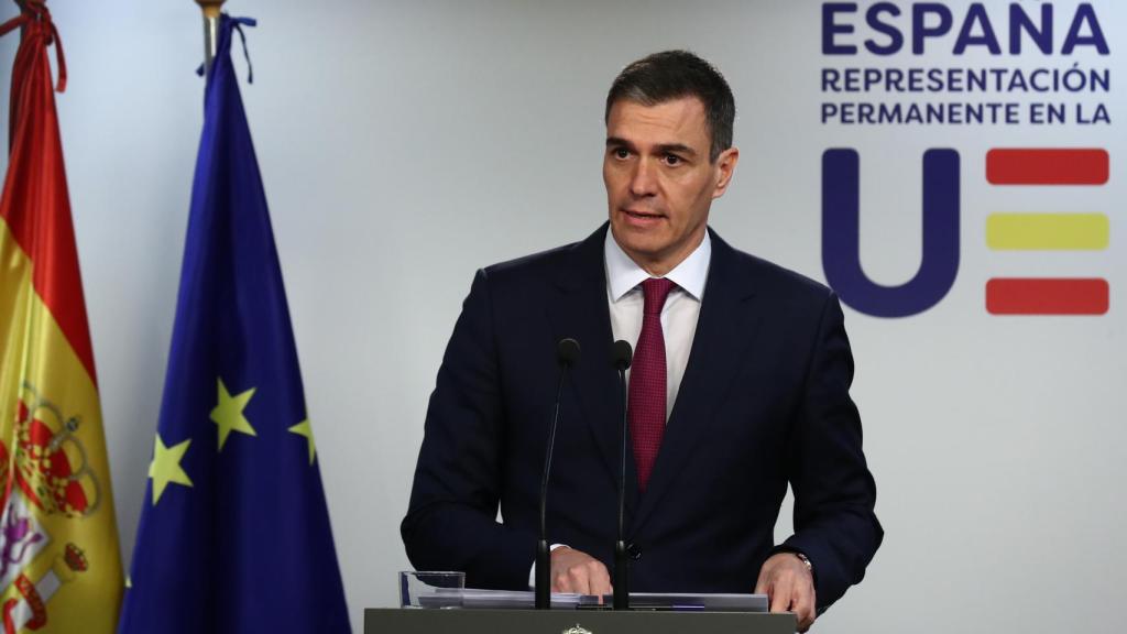 Pedro Sánchez, en rueda de prensa en Bruselas