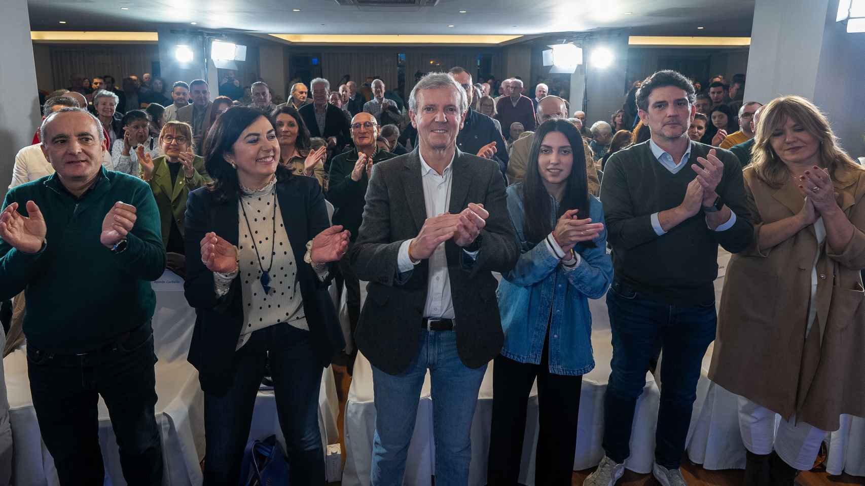 Alfonso Rueda, presidente de la Xunta y candidato del PP, este jueves en un mitin en Lugo.