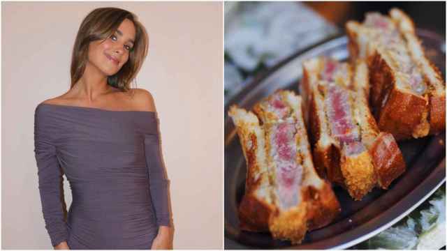 A la izquierda, una imagen de la 'influencer' María Pombo. A la derecha, el sandwich japonés 'katsu sando'.