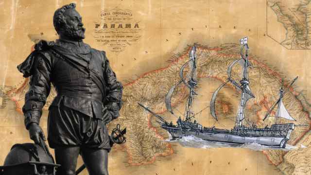 Francis Drake y su barco, el “Golden Hind”.