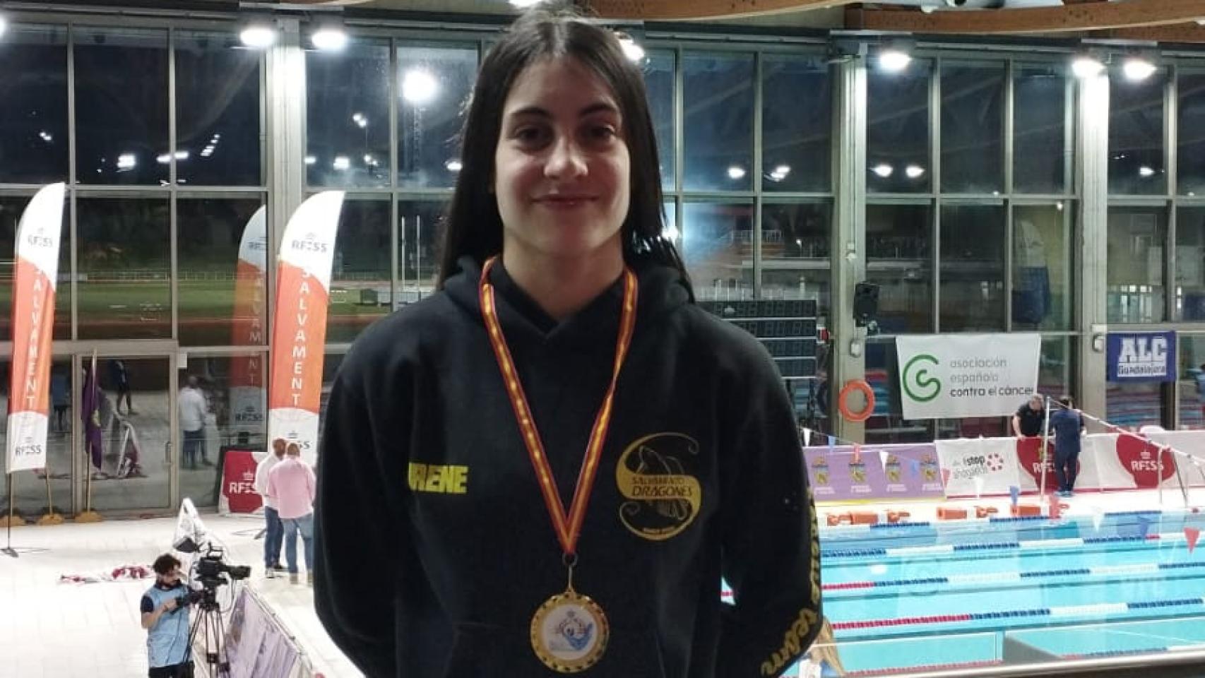 La zamorana Irene Calvo, campeona de España de 100 metros remolque de maniquí aletas cadete.