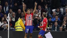 Marcos Llorente celebra su gol en el derbi contra el Real Madrid