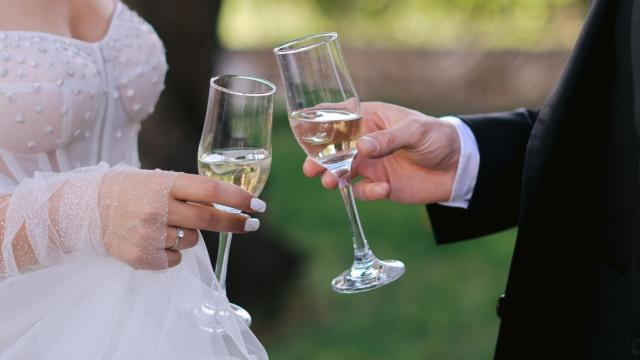 Dos novios brindando en una boda