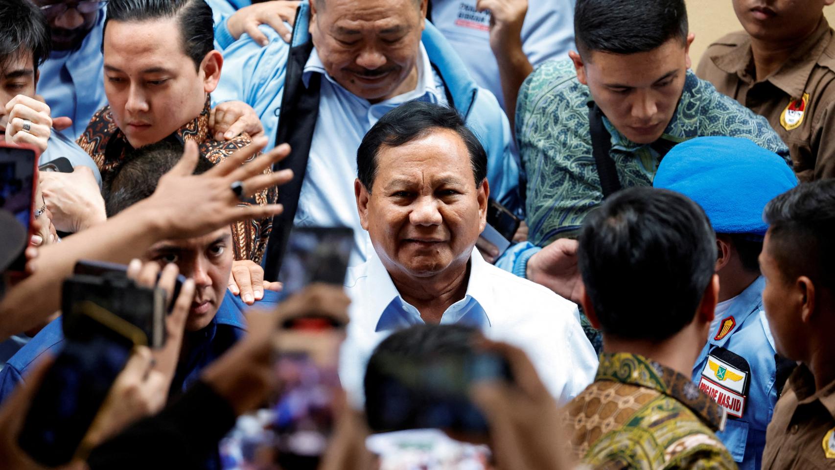 Prabowo Subianto a su llegada a un mitin de campaña en Yakarta, Indonesia, 26 de enero de 2024.