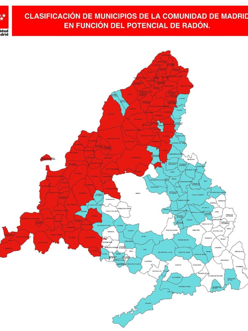 Mapa radón municipios Madrid.