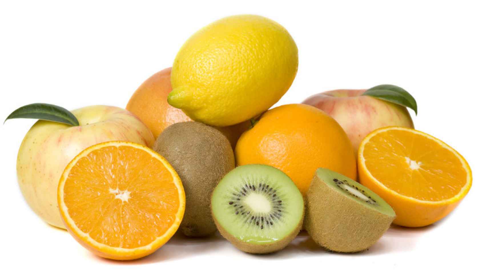 Foto de archivo de naranjas, limones y kiwis.