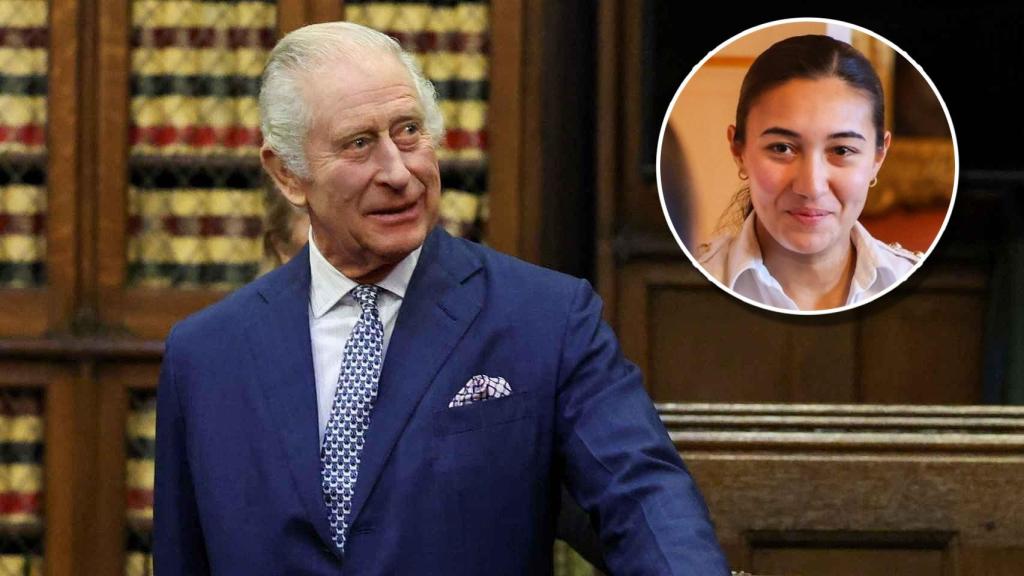 Carlos III y Kat Anderson, la nueva guardaespaldas del Rey, en un fotomontaje de EL ESPAÑOL.