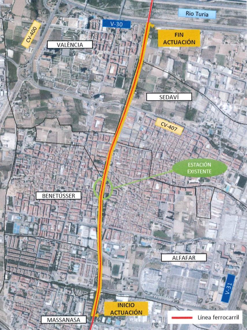 Plano de la actuación del soterramiento del recorrido del tren. EE