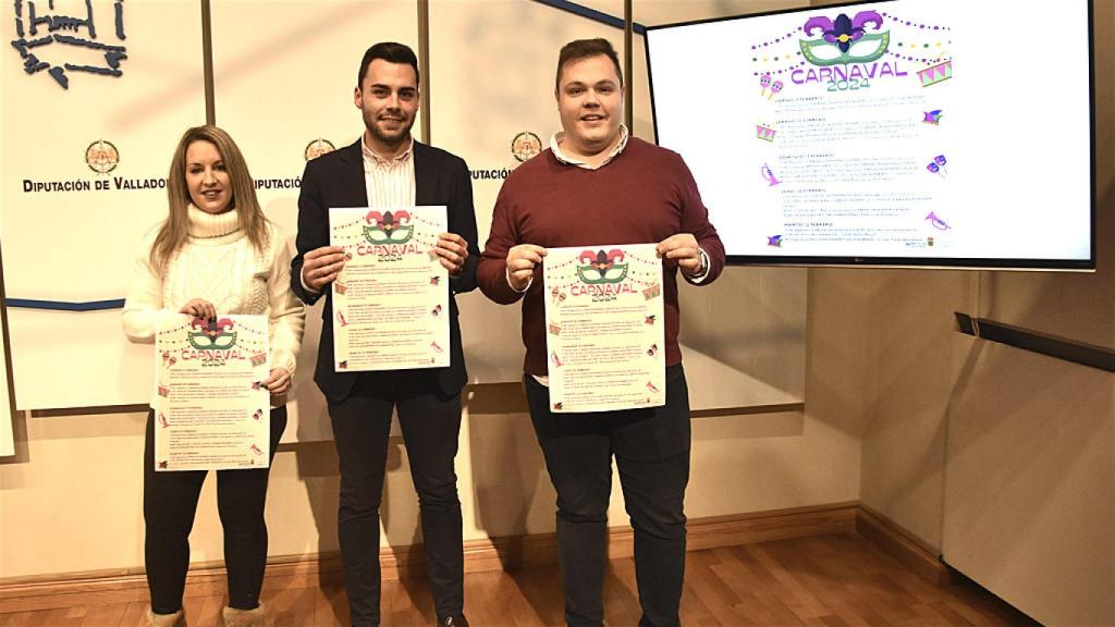 Vanessa Martínez, Roberto Migallón y Jaime Rodríguez, en la presentación del Carnaval de Cigales