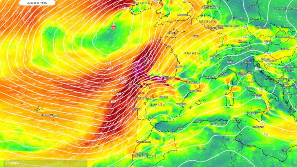 Posición de la borrasca Karlotta el jueves por la tarde. / Foto: Meteored.