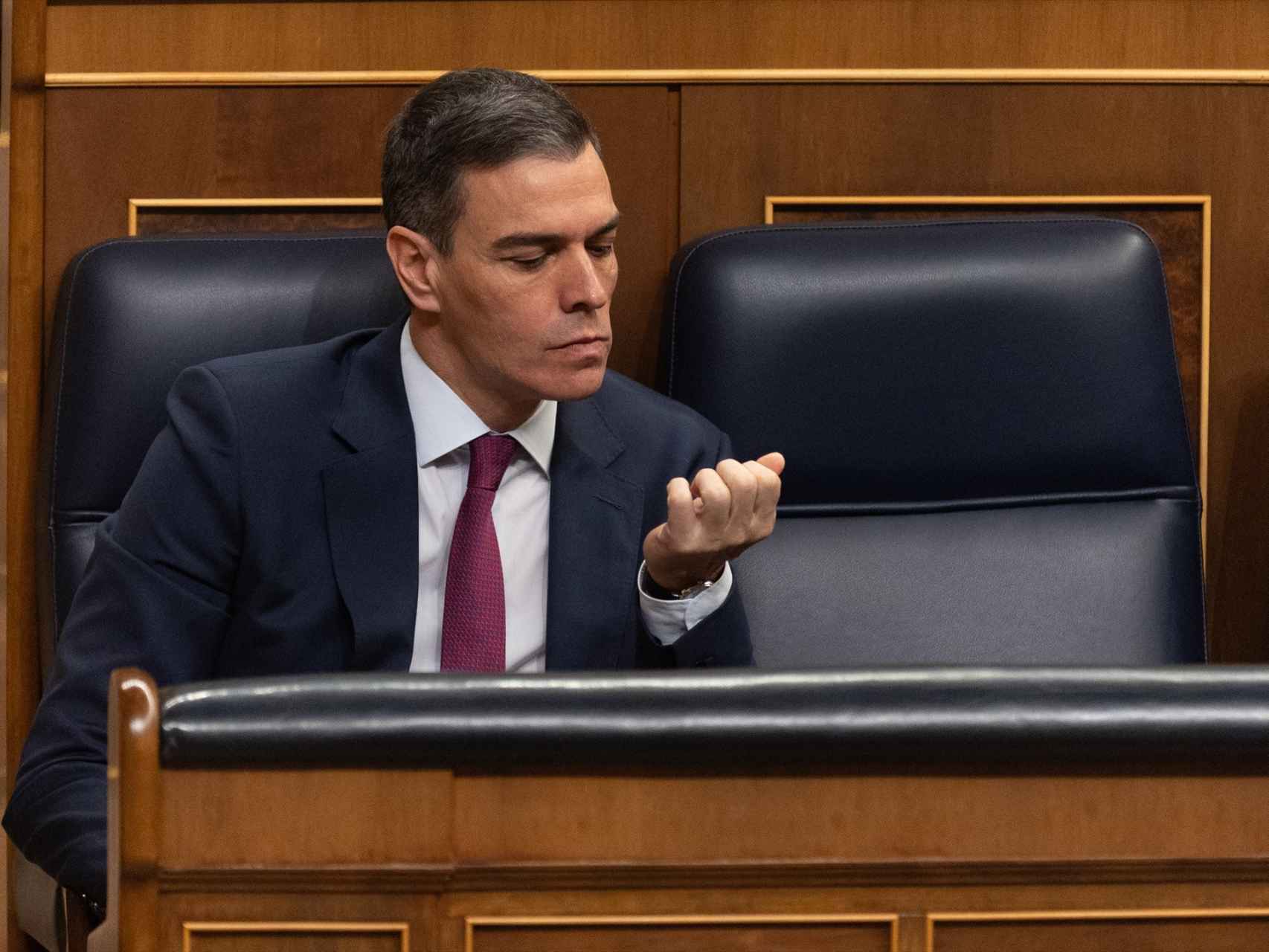 El presidente del Gobierno, Pedro Sánchez, durante la sesión de control al Gobierno de este miércoles en el Congreso de los Diputados.