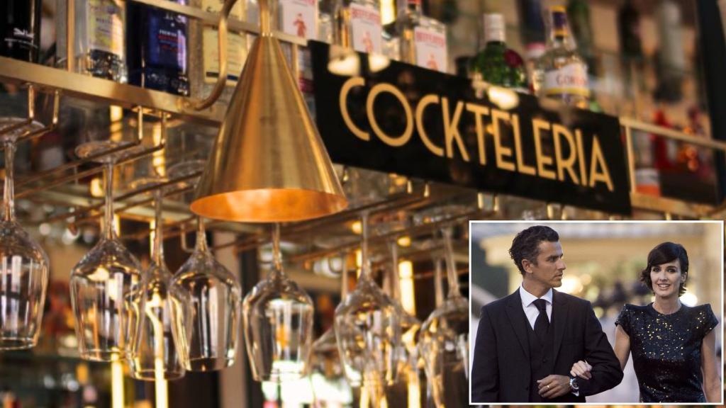 Imagen de la barra del Club 1844 y de Paz Vega junto a su marido en una gala de los Goya