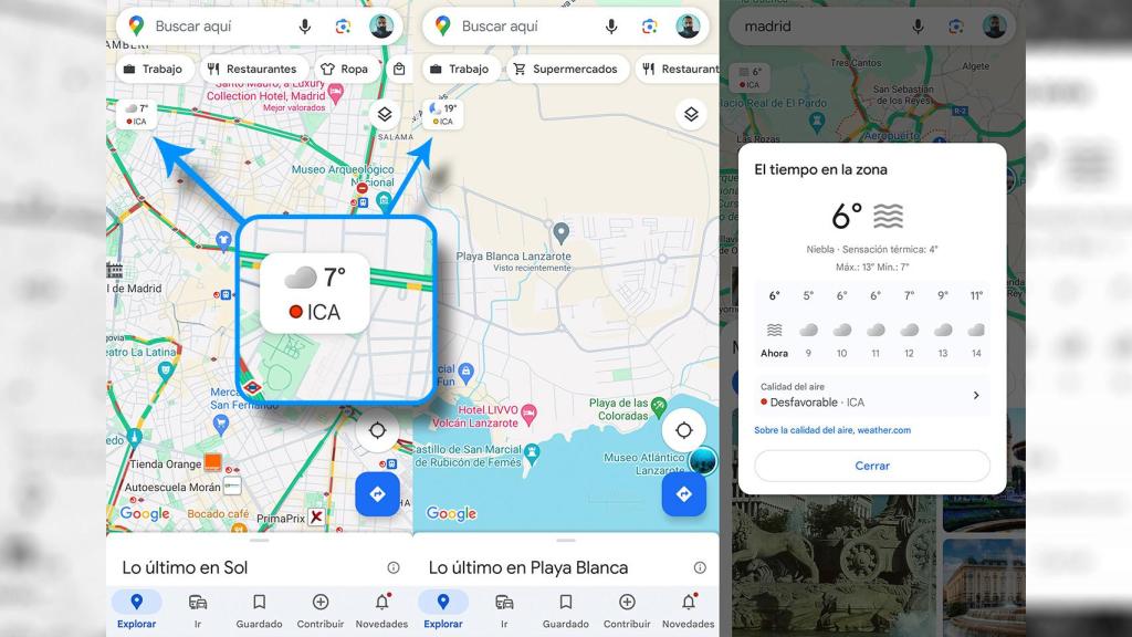 Imagen que muestra la pequeña cajita con el tiempo de Google Maps en Android