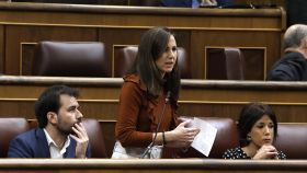 La secretaria general de Podemos y diputada, Ione Belarra, durante la sesión de control del Gobierno este miércoles.