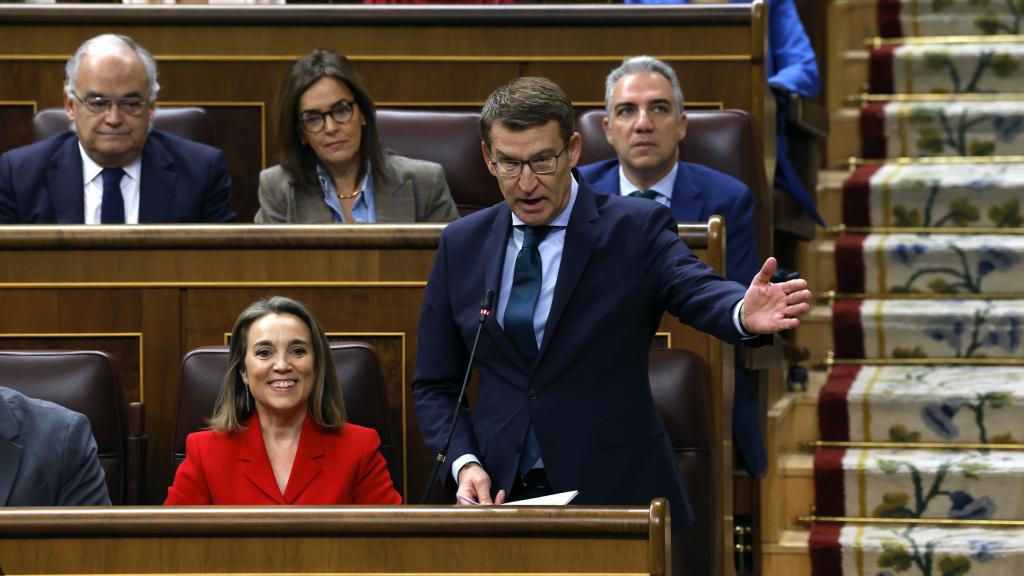 Cuca Gamarra y Feijóo, este miércoles en el Congreso de los Diputados.