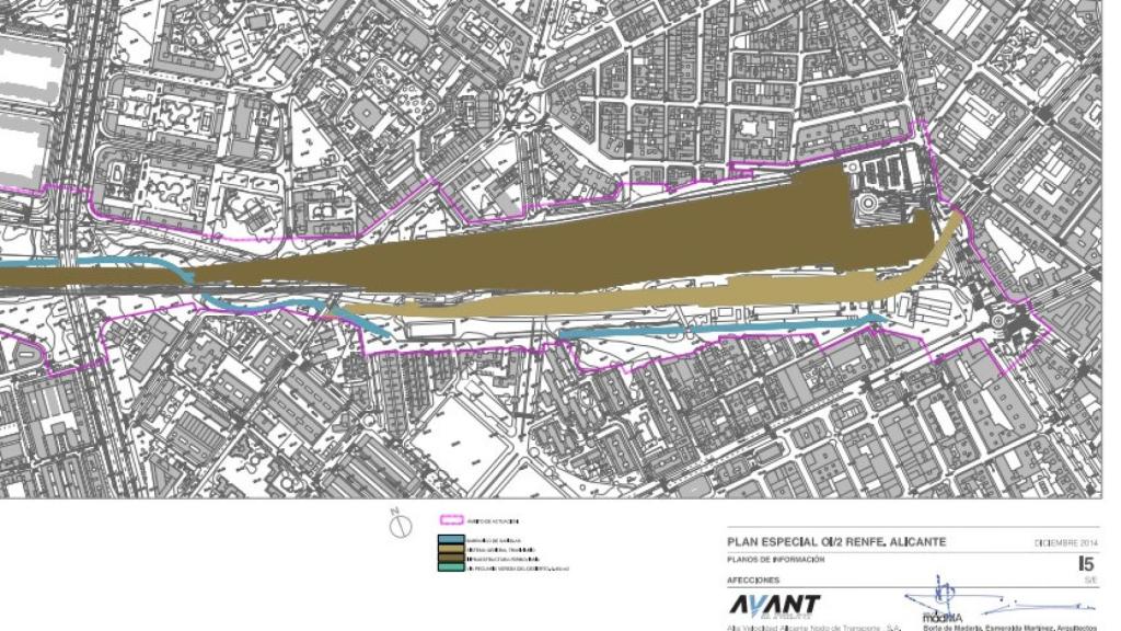 En marrón claro, los terrenos reservados para infraestructuras tranviarias.