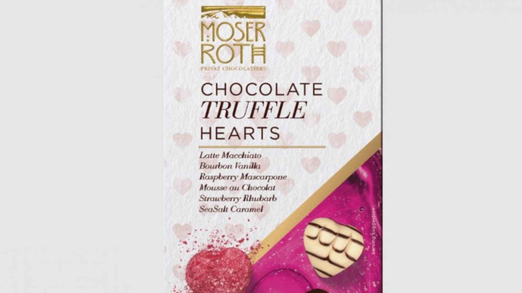 Trufas de chocolate con forma de corazón Moser Roth.