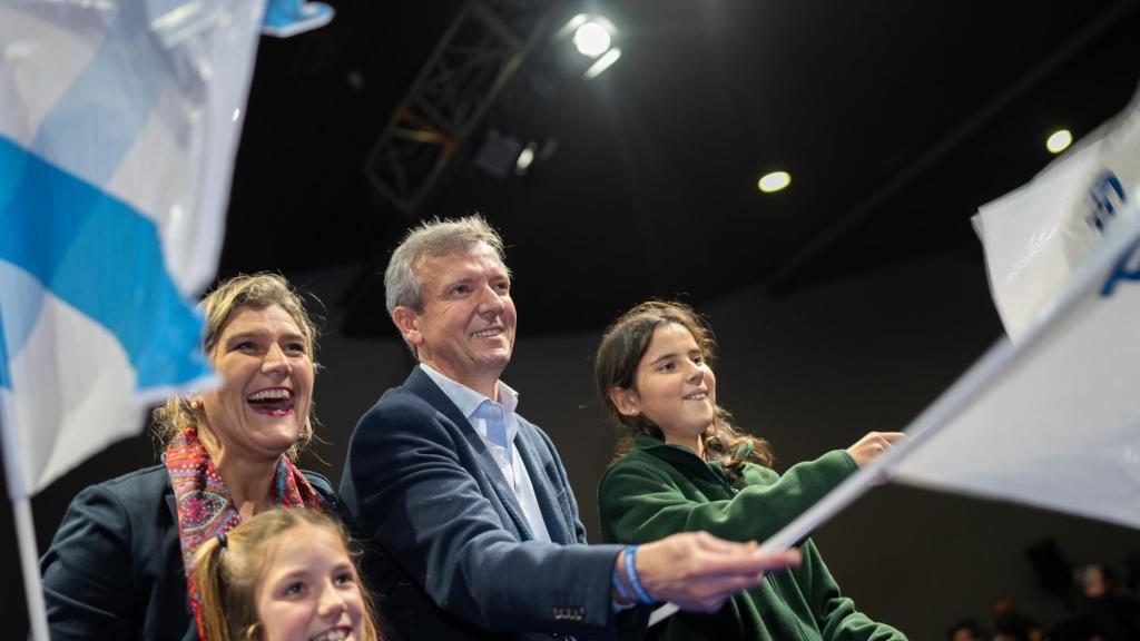 Alfonso Rueda durante el mitin que ha ofrecido en Pontevedra.