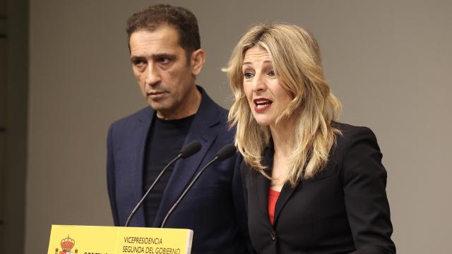 El secretario general de CCOO, Vicente Andrés, en su reunión con la vicepresidenta segunda, Yolanda Díaz, este miércoles.