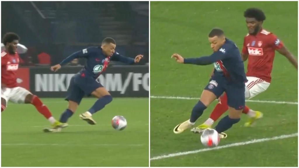 La entrada sobre Mbappé en el partido del PSG contra el Stade Brestois