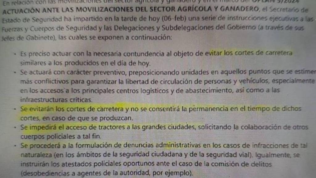 La orden de la Secretaría de Estado de Seguridad.
