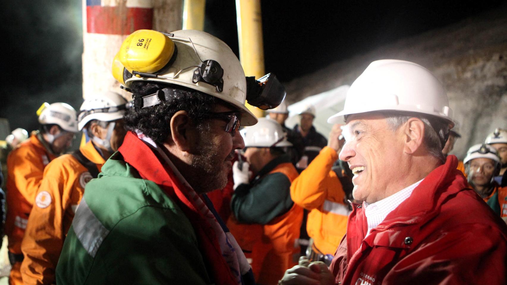 Sebastián Piñera en el rescate a mineros de la mina San José, en Copiapó, el 13 de octubre de 2010.