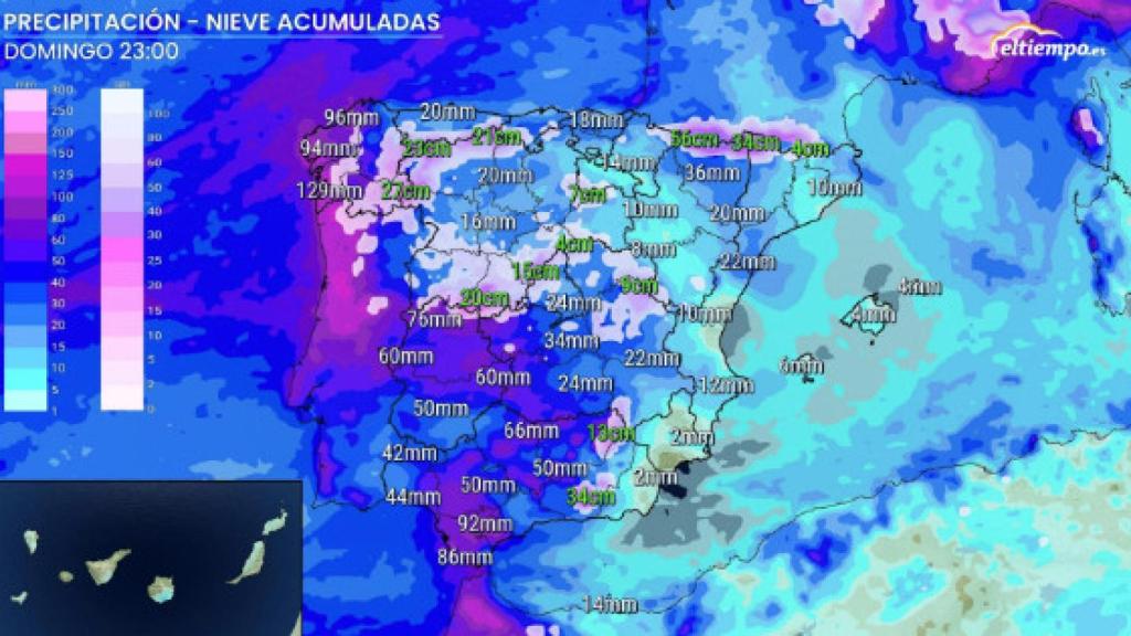Acumulación de lluvia prevista a finales del paso de Karlotta. ElTiempo.es