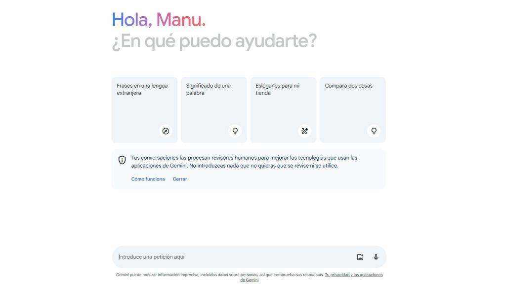 Gemini en su versión web disponible en España