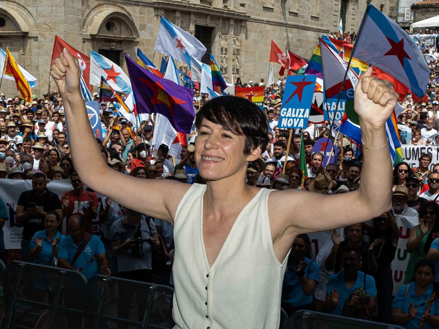 La candidata del BNG a la Presidencia de la Xunta, Ana Pontón, durante la celebración del Día da Patria Galega de 2022, en Santiago de Compostela.