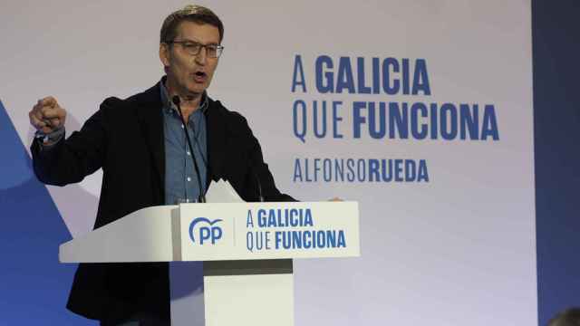 Alberto Núñez Feijóo en el acto electoral celebrado por el PP en Sarria