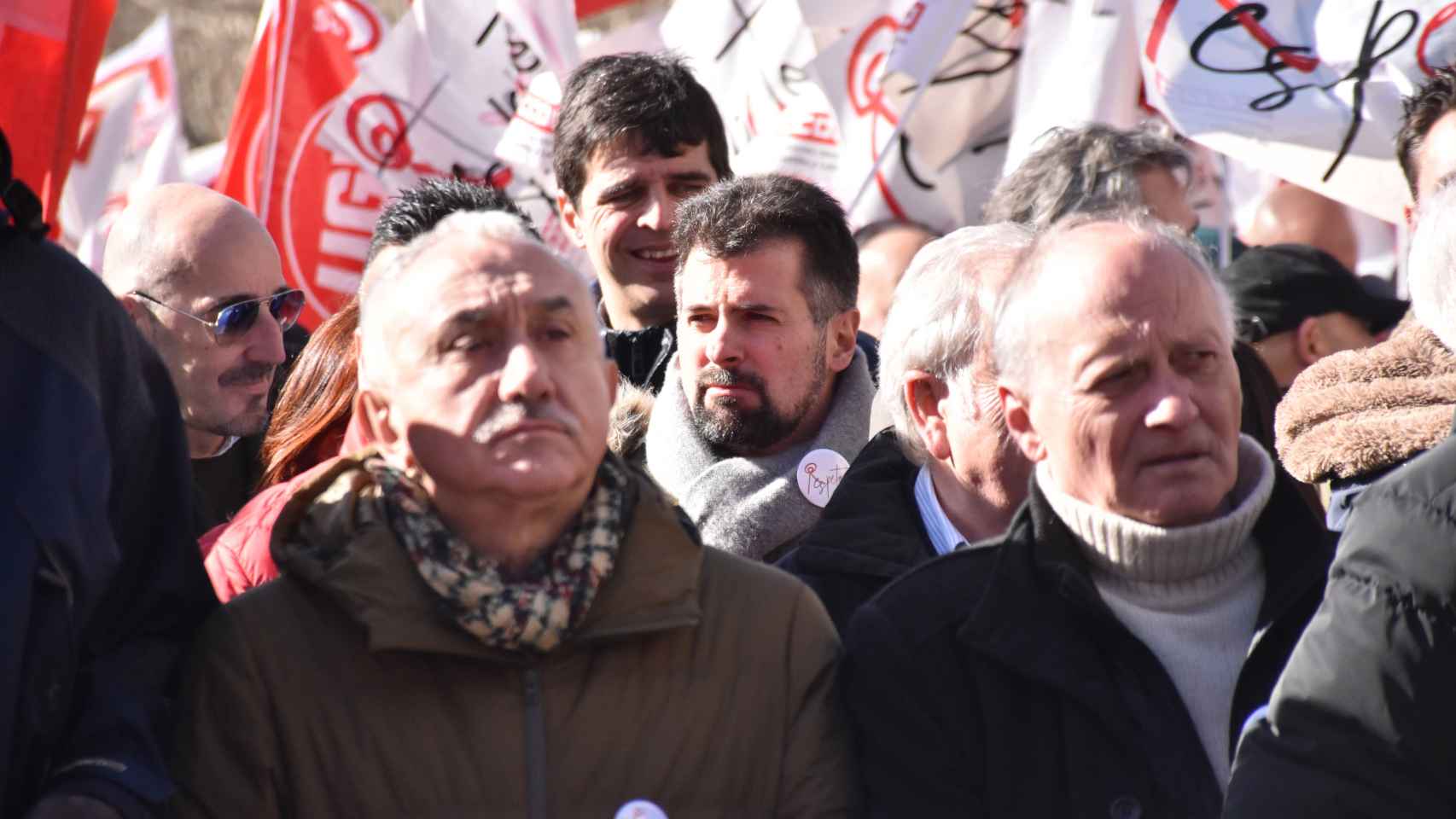 Luis Tudanca detrás de Pepe Álvarez y Faustino Temprano