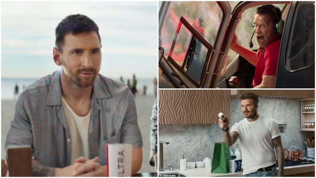 Leo Messi, Arnold Schwarzenegger y David Beckham, en sus spots publicitarios para la Super Bowl LVIII