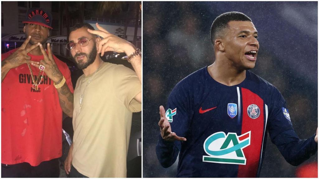 El rapero francés Booba junto a Benzema, a la izquierda, y Kylian Mbappé
