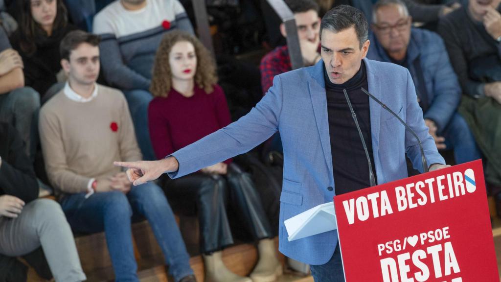 El presidente del Gobierno, Pedro Sánchez, este viernes en un mitin en Vigo.