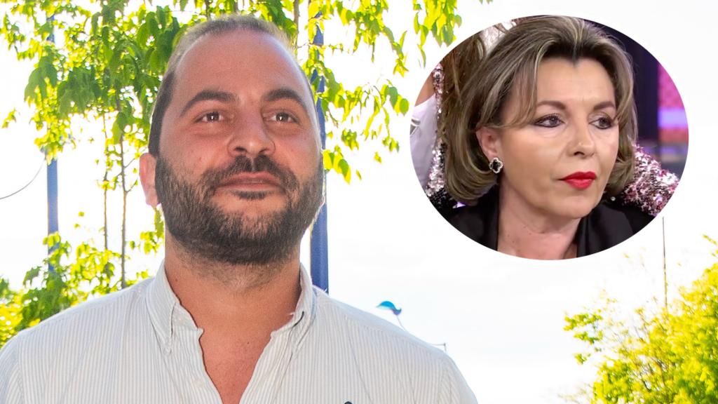 María José, madre de Antonio Tejado, junto al colaborador de televisión en un montaje de EL ESPAÑOL.