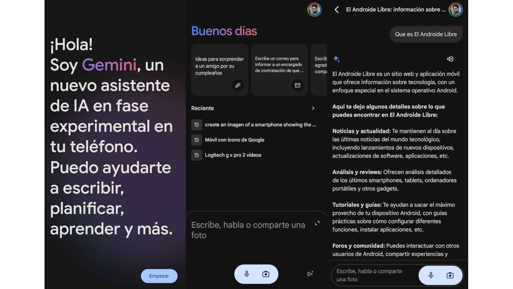 La app de Gemini ejecutándose en español en Android
