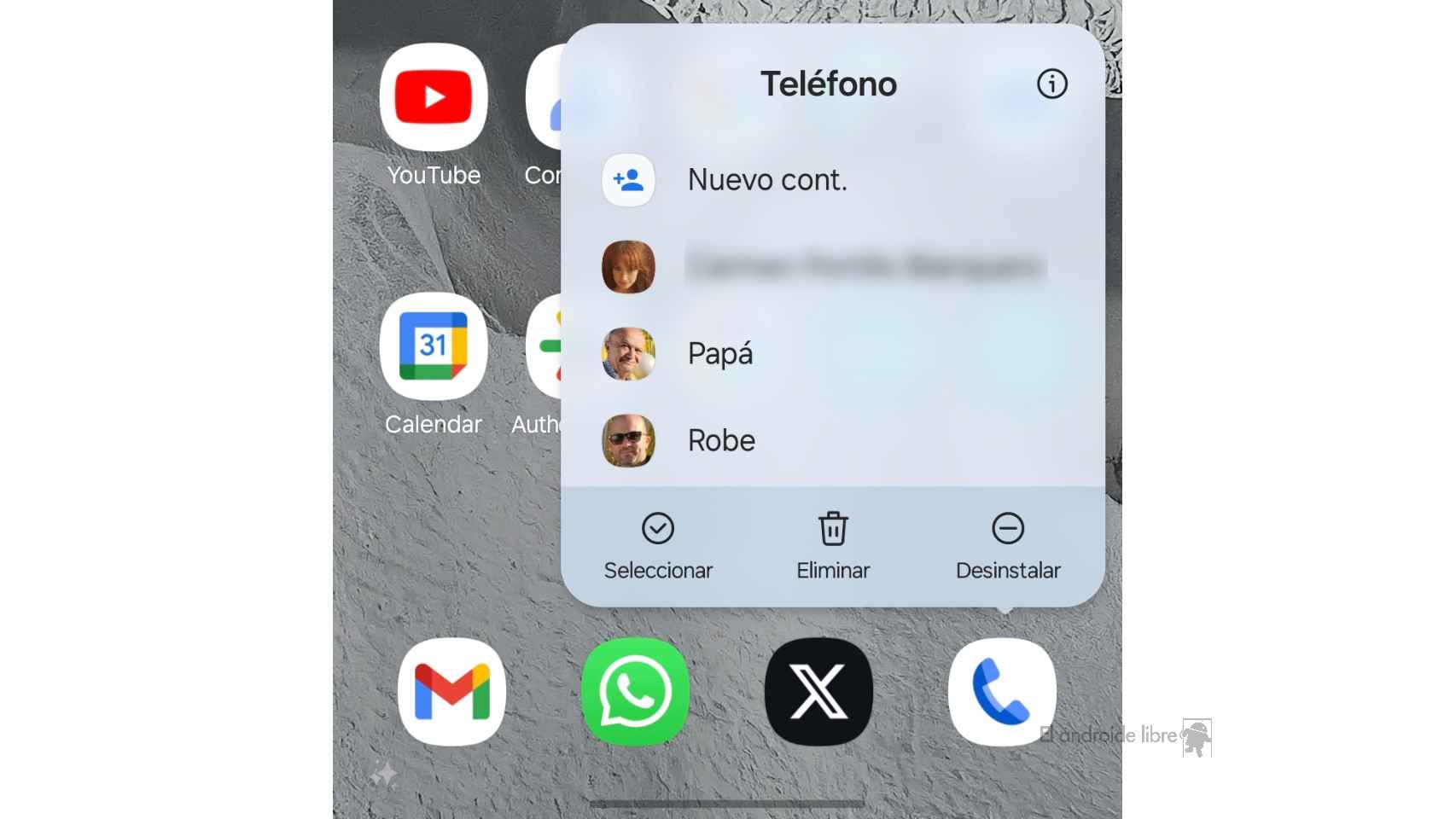 Atajo en icono de la app Teléfono