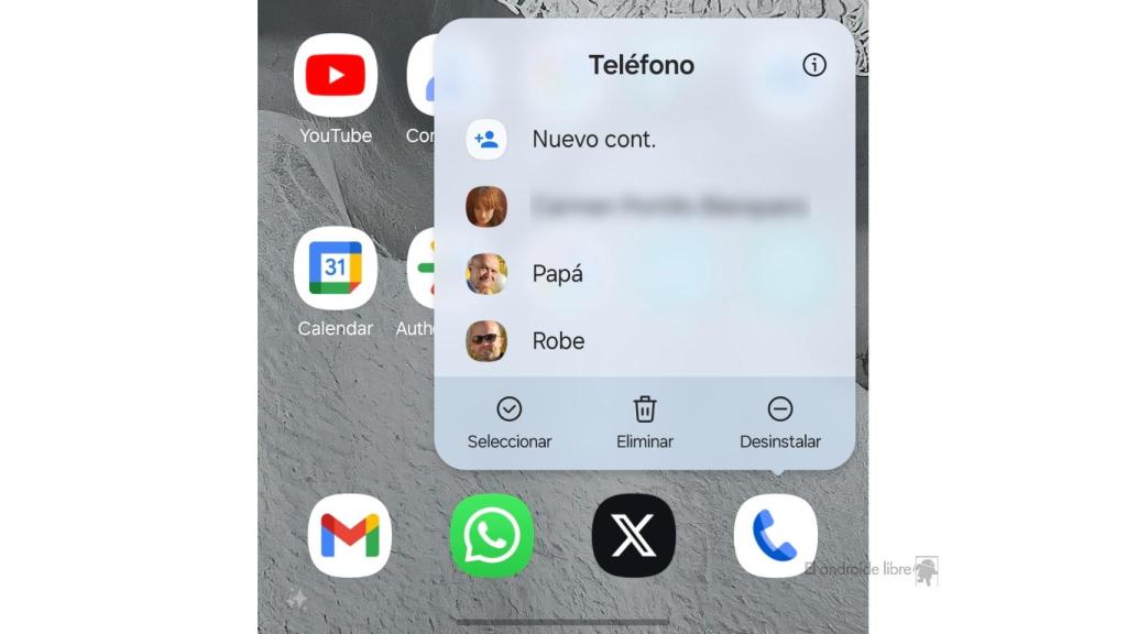 Atajo en icono de la app Teléfono