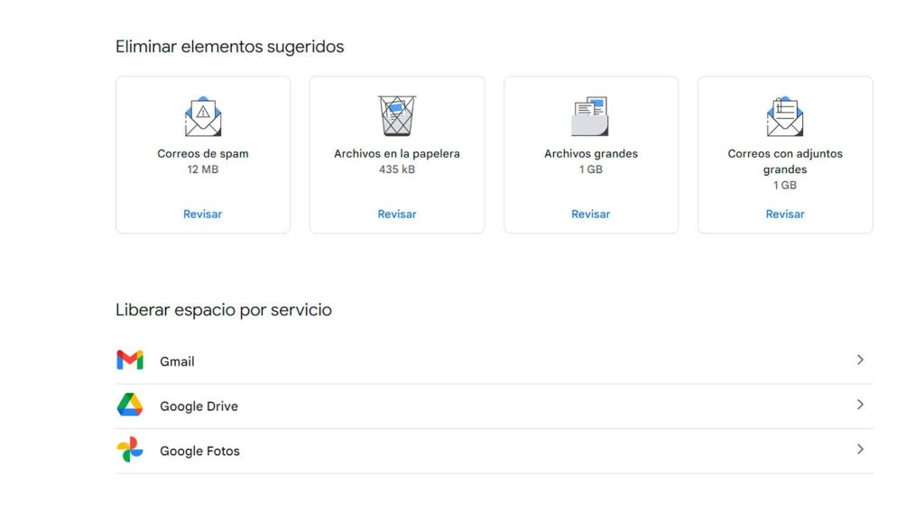 Imagen de las opciones que da Google One para eliminar