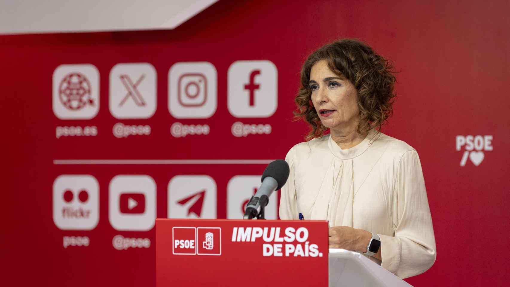 La vicesecretaria general del PSOE, vicepresidenta primera y ministra de Hacienda, María Jesús Montero, este lunes en Ferraz.