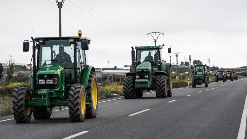 Tractorada de Titulcia a Torrejón de Velasco en la M-404 durante la sexta jornada de protestas de los ganaderos y agricultores.